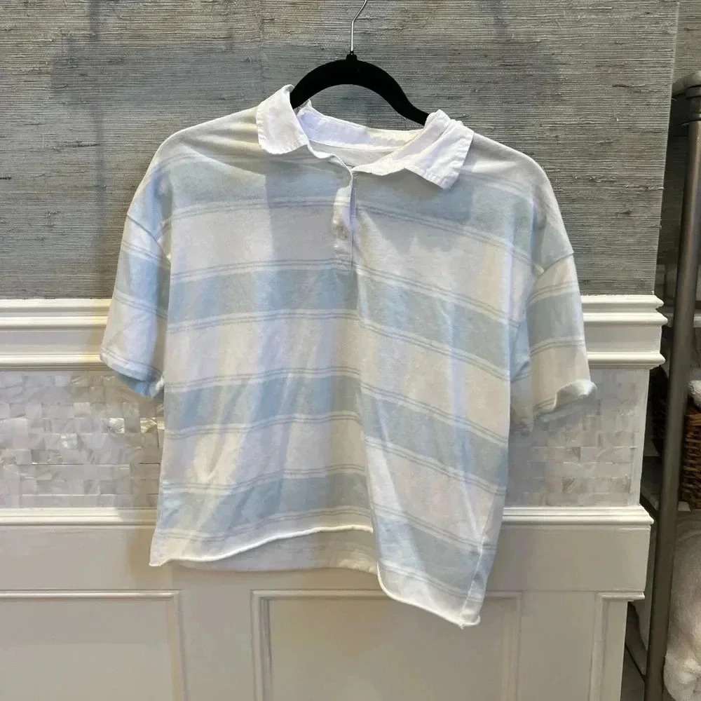 Art class from target white light blue cropped polo collar shirt xl 14 16 girls